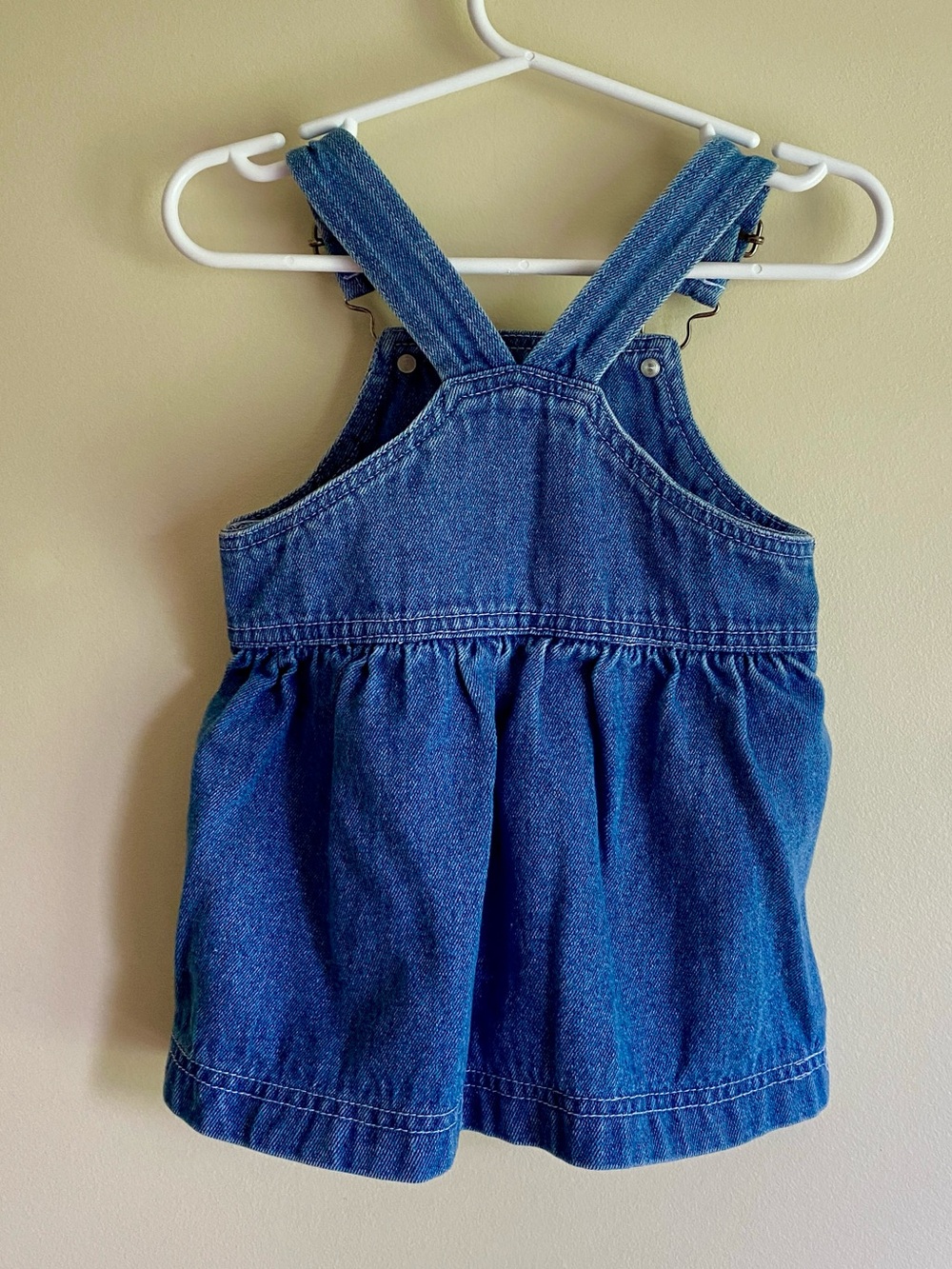 Vintage Eaton Baby Denim Floral Embroidered Overalls Dress 12M - Picture 2 of 6